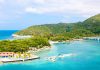 Tropical bay with turquoise water and lush hills